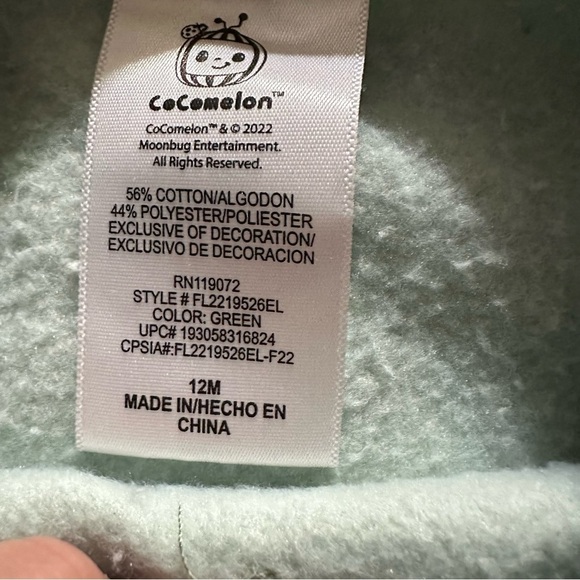 Cocomelon baby size 12 light green sweatshirt - Picture 3 of 3